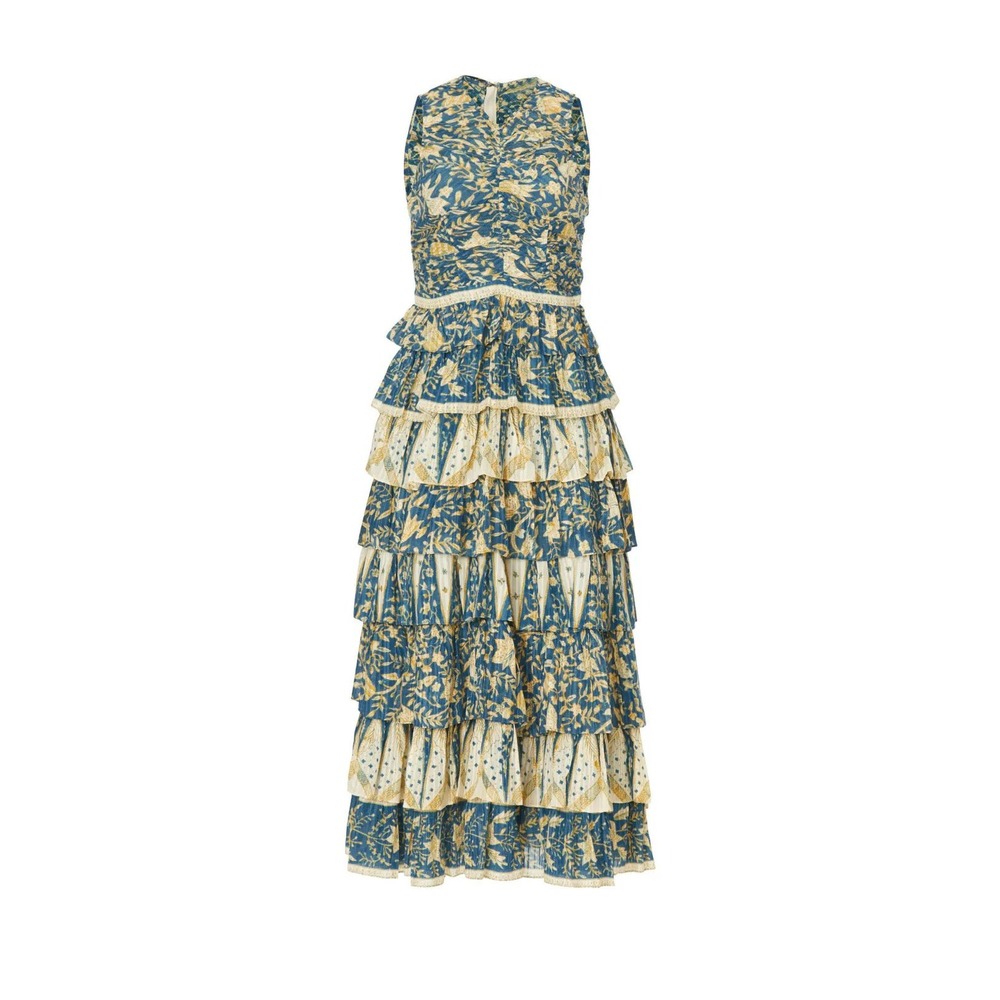 Ulla Johnson Ariah Blue Floral Tiered Maxi Dress Size 6 - Picture 5 of 12